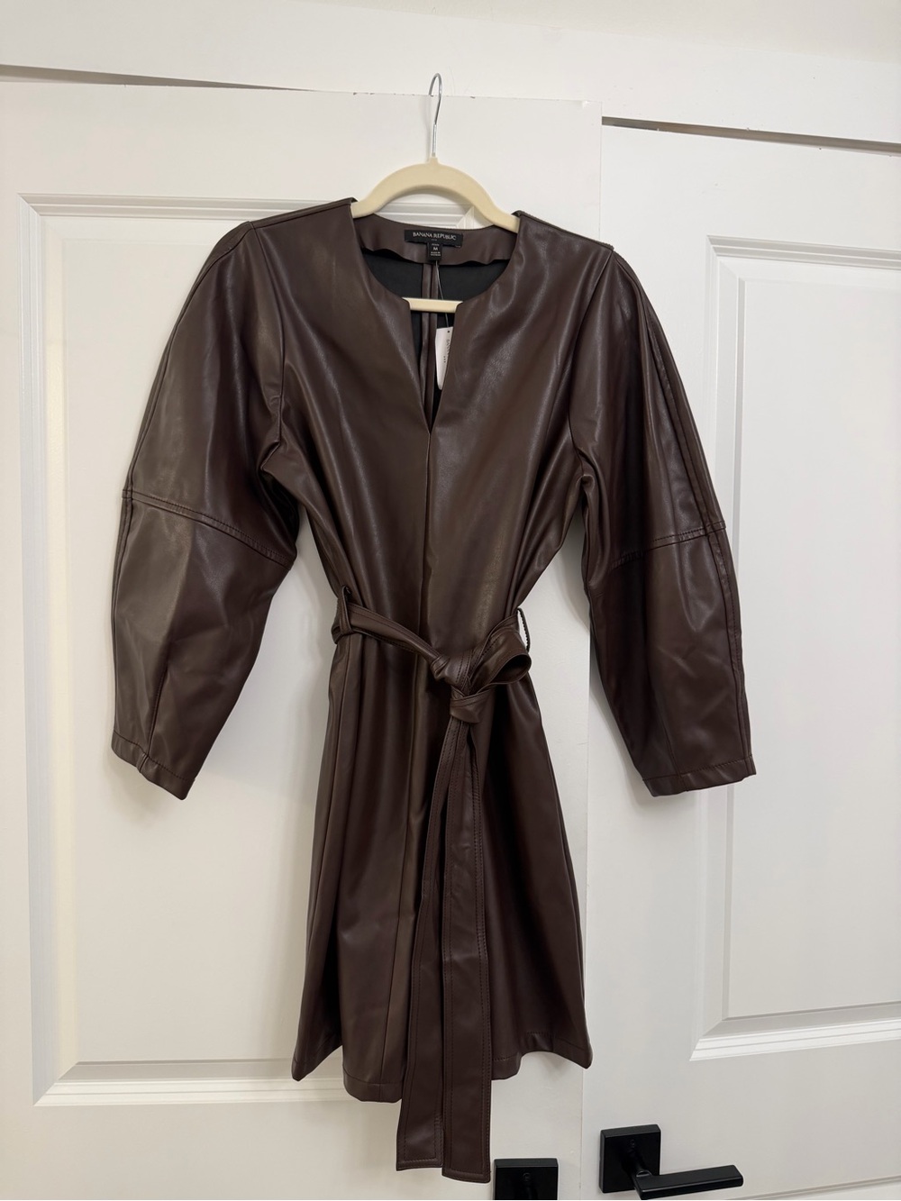 Banana Republic Petite Brown Faux Leather Belted Mini Dress M NWT